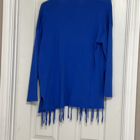 Foxcroft Cornflower Blue Open Front Cardigan with Fringe Hem  M - Picture 2 of 6